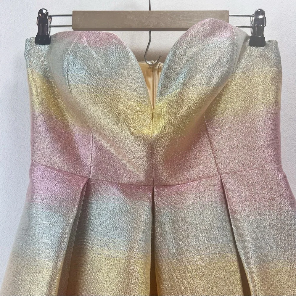Betsey Johnson Metallic Gown Size 8 Rainbow Sweetheart-Neck Strapless Prom Dress - Picture 7 of 15